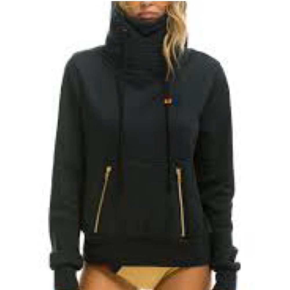 Women's Black Hoodie with Gold Accents